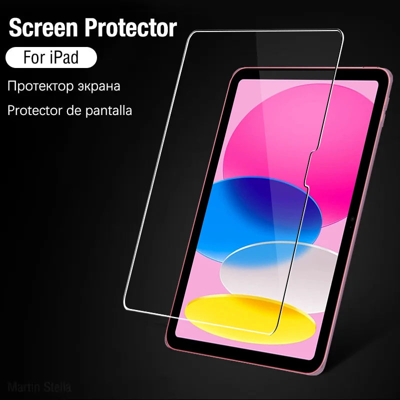 A clear screen protector for an iPad, shown with text in multiple languages.