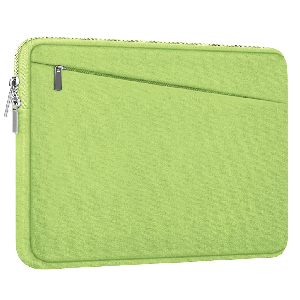 Housse rembourrée vert lime pour ordinateur portable avec fermeture éclair, utilisable avec MacBook Pro et Lenovo.