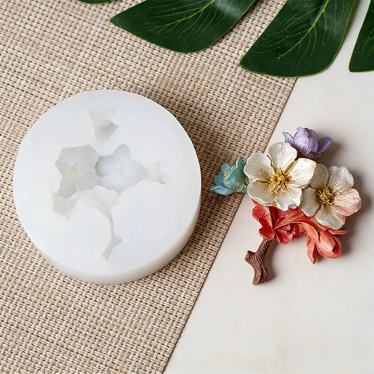 A set of motivational greeting cards featuring pressed flowers and a white wax seal on a natural woven background.