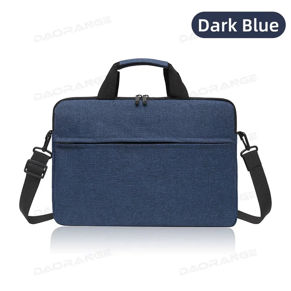 Dark blue nylon laptop tote bag with black straps and a padded compartment.