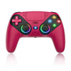 A pink RGB wireless gaming controller with various buttons and a central touchpad.