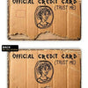 A pair of credit cards in brown cardboard packaging showing the front and back designs.