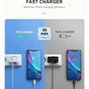 A fast charger setup showing a PD charger and a 5V1A charger next to an iPhone charging cable.