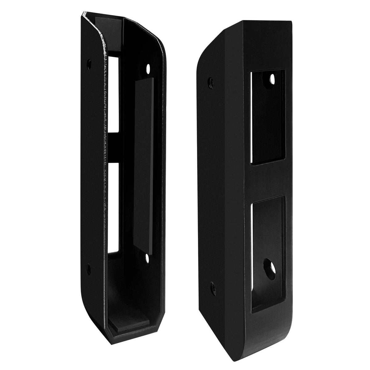 Black under-desk laptop mount with anti-scratch silicone padding shown from the side.
