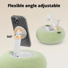 A smartphone is mounted on a flexible angle adjustable magnetic pillow stand, demonstrating 360 and 180 degree adjustments.