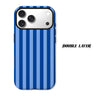 A blue and white striped phone case for an iPhone, featuring a double layer design.