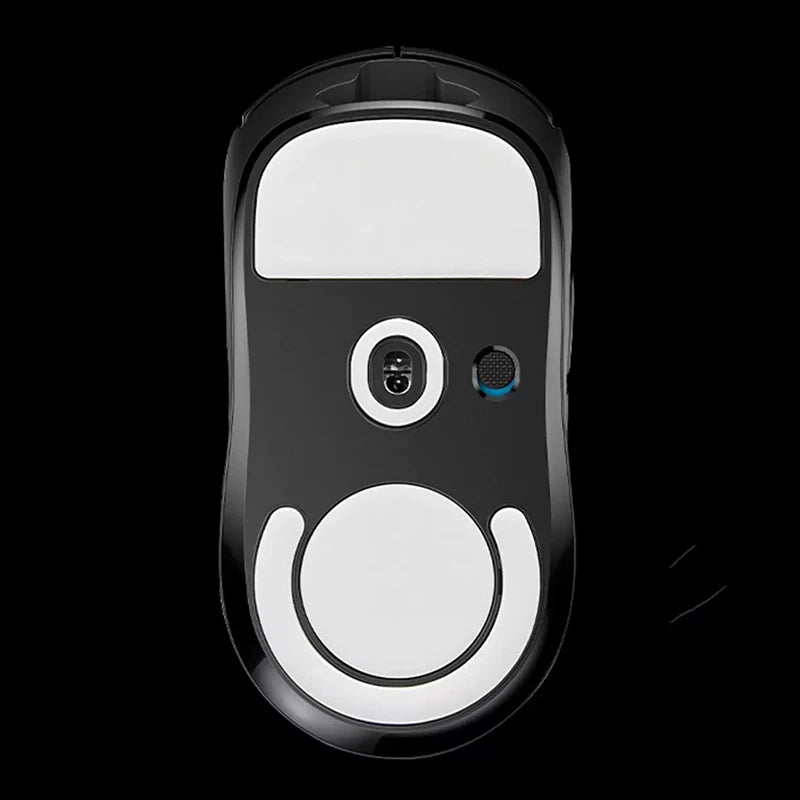 Top-down view of an Enhanced ICE Edition mouse skates for Logitech G PRO Wireless, featuring a black and white design.