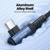 A blue aluminum alloy shell USB-C fast charging cable with a right-angle connector shown against a light background.