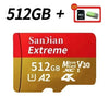 SanDian Extreme 512GB microSD-Karte mit Geschenk-Tag auf weißem Hintergrund.