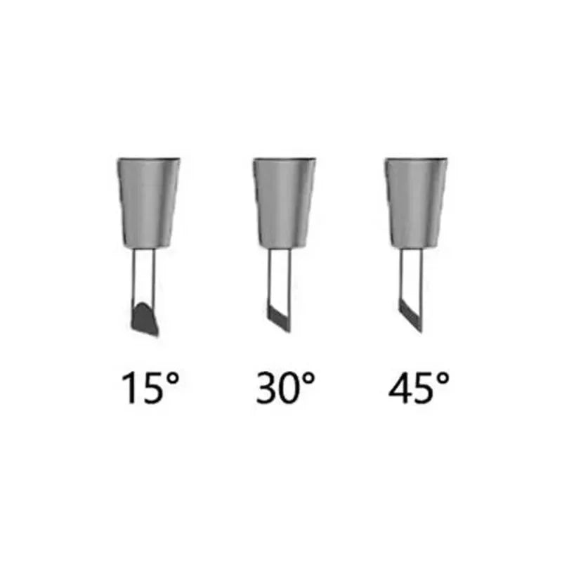 Three steel art cutting tools shown at 15, 30, and 45-degree angles.