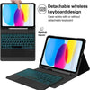 A black tablet case with a detachable wireless keyboard shown alongside an iPad display.