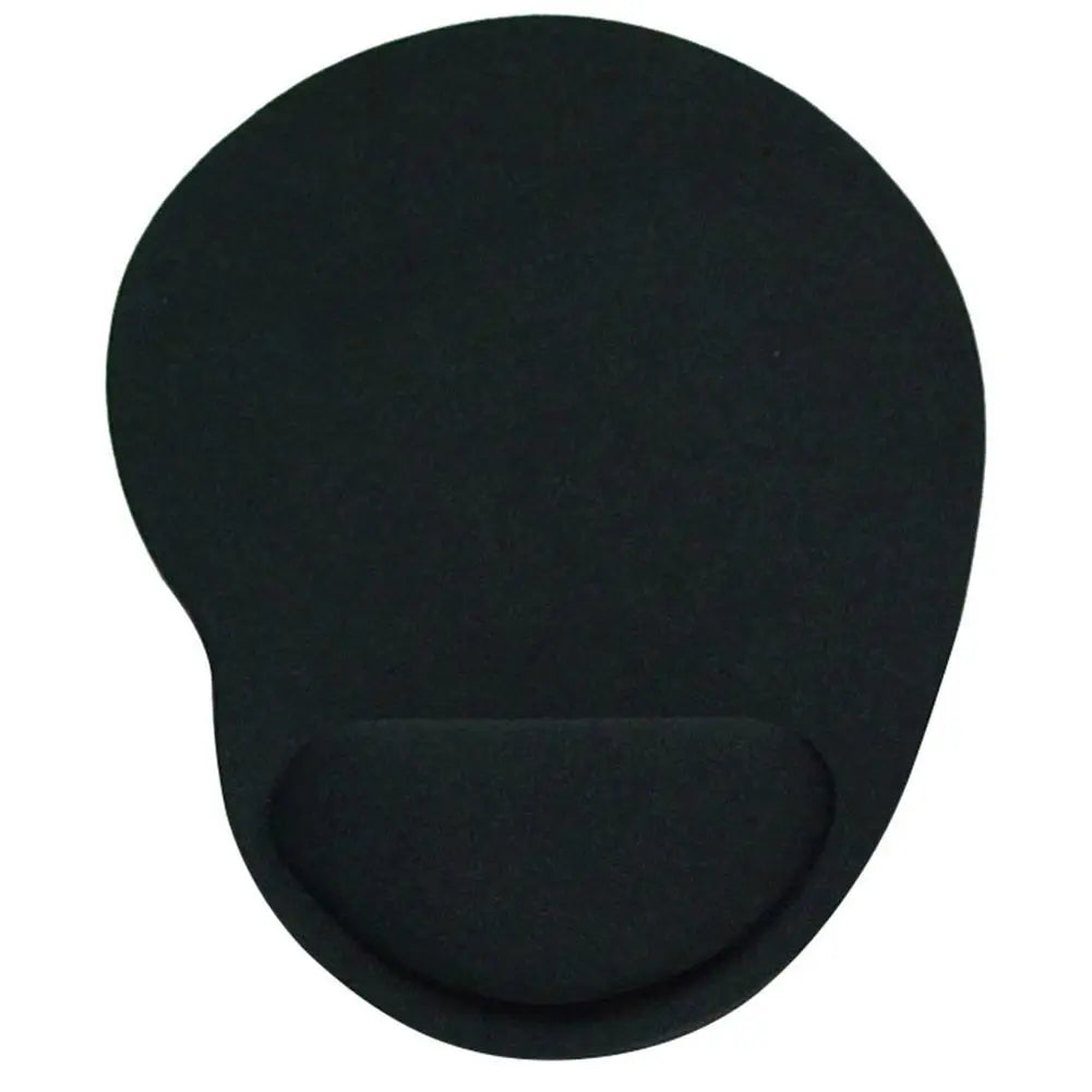 Black ergonomic mouse pad designed with wrist support for comfortable use.