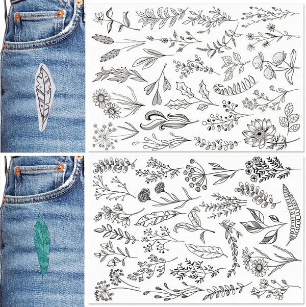Sheet of embroidery paper featuring pre-printed floral and botanical patterns for stitching