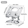 Silver 360° rotating tablet stand with adjustable angle and support for a tablet device.