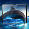 A close-up of a smartphone screen protector showing HD clarity with an image of a whale breaching in blue water.