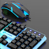 A black mechanical keyboard and mouse combo featuring spherical anti accidental keycaps and blue LED lighting.