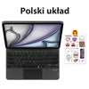 A dark gray magnetic wireless keyboard case with a backlit trackpad shown in a Polish layout.