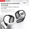 A pair of black Lenovo Erazer Bluetooth earphones resting on a white, soft surface.