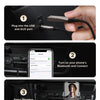 Instructions showing how to connect a portable Bluetooth car audio adapter using a USB and AUX port to a phone.