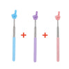 Three teaching pointers in blue, purple, and pink with silicone tips and stainless steel shafts.