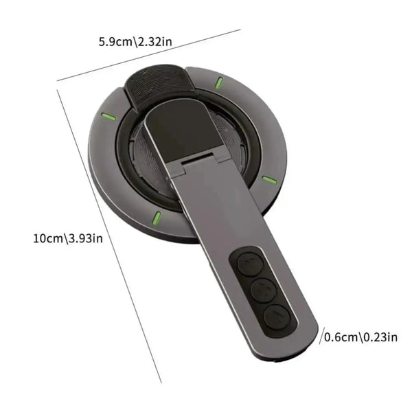 Soporte magnético para teléfono de doble cara, con base circular y agarre rectangular.