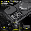Close-up of a phone case featuring multiple magnetic rings for heavy duty rugged protection