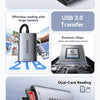 Essager SD/TF 4.0 high-speed card reader featuring a dual-port design and USB 3.0 transfer capability.