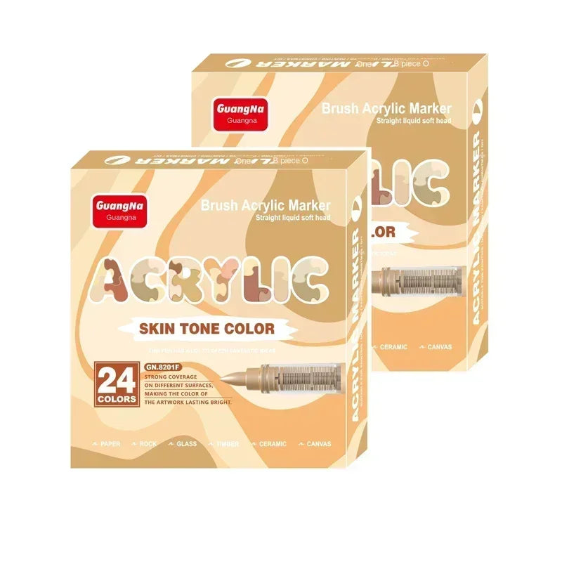 Box of GuangNa Brush Acrylic Markers in a light brown and beige color set