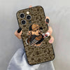 A phone case featuring a hunting dog design on a camouflage background.