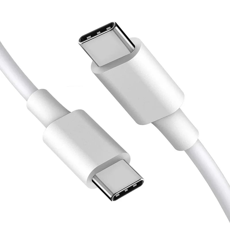 A white universal USB-C power adapter cable with a USB-C connector and a standard power plug.