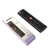 Black remote control for a wireless gyro air mouse featuring voice control and backlit buttons