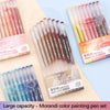Morandi color painting pen set featuring various shades of red and yellow fine point pens packaged for art and journaling