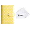 Yellow reusable PU leather binder with cash pockets and a stack of six clear plastic sheets