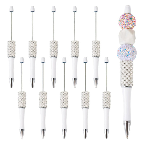 A collection of pearl beaded ballpoint pens shown vertically.