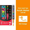A set of 12 acrylic markers in various colors including orange and black, packaged for art use.