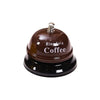 A glossy brown metal ring for coffee displayed on a black base.