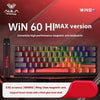 A close-up view of the WIN 60 HiMAX version magnetic axis keyboard featuring a red and black design.