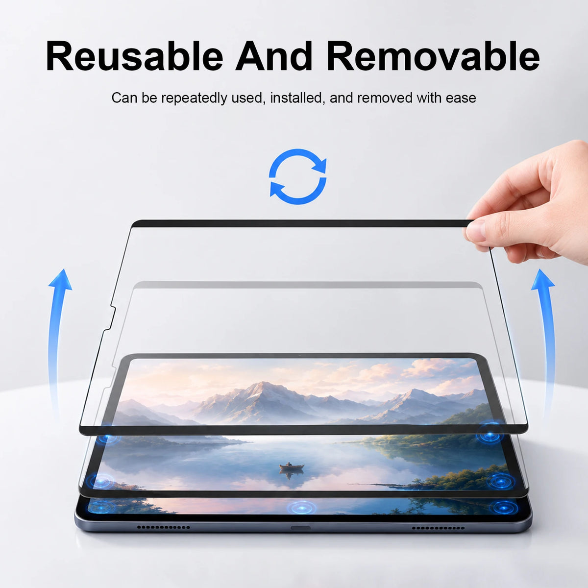 Una película magnética transparente siendo instalada en un dispositivo Apple iPad.