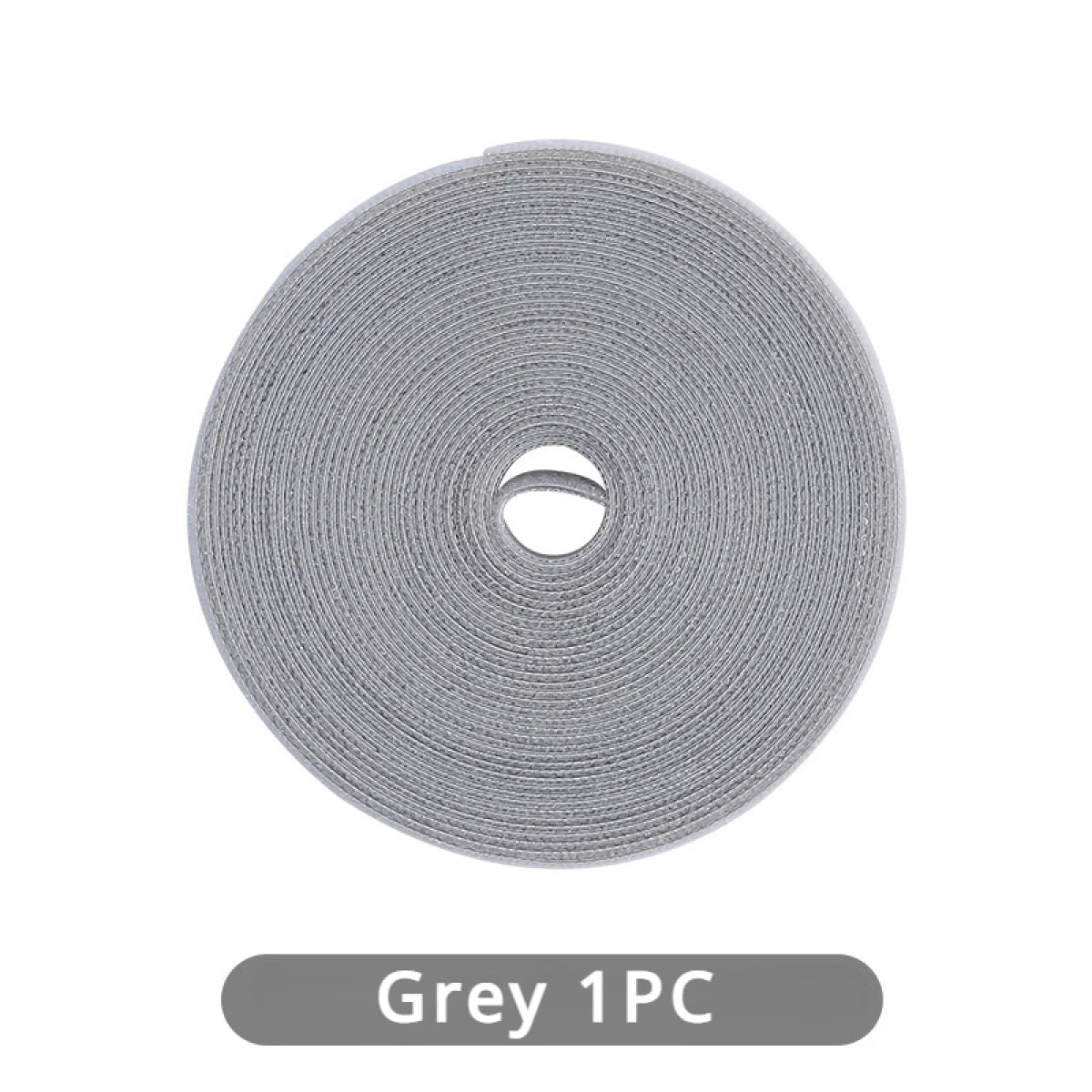 A roll of grey reusable hook and loop cable ties.