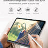 A hand is using a paper-feel screen protector on an Apple iPad displaying a natural outdoor scene.
