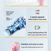 A pink portable foldable rabbit mini fan shown in various features and a standalone view.