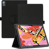 A black protective case for a tablet or drawing pad, shown open with the screen displaying colorful artwork.