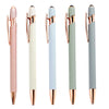 A set of four metal stylus pens in pink, white, light blue, and green finishes.