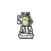An enamel pin featuring a frog character holding a cup and text that reads I have to say weird stuff or I'll die