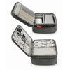 A gray travel cable organizer bag with a hinged lid showing various tools and cables inside.