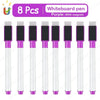 A set of eight purple whiteboard pens with included magnets