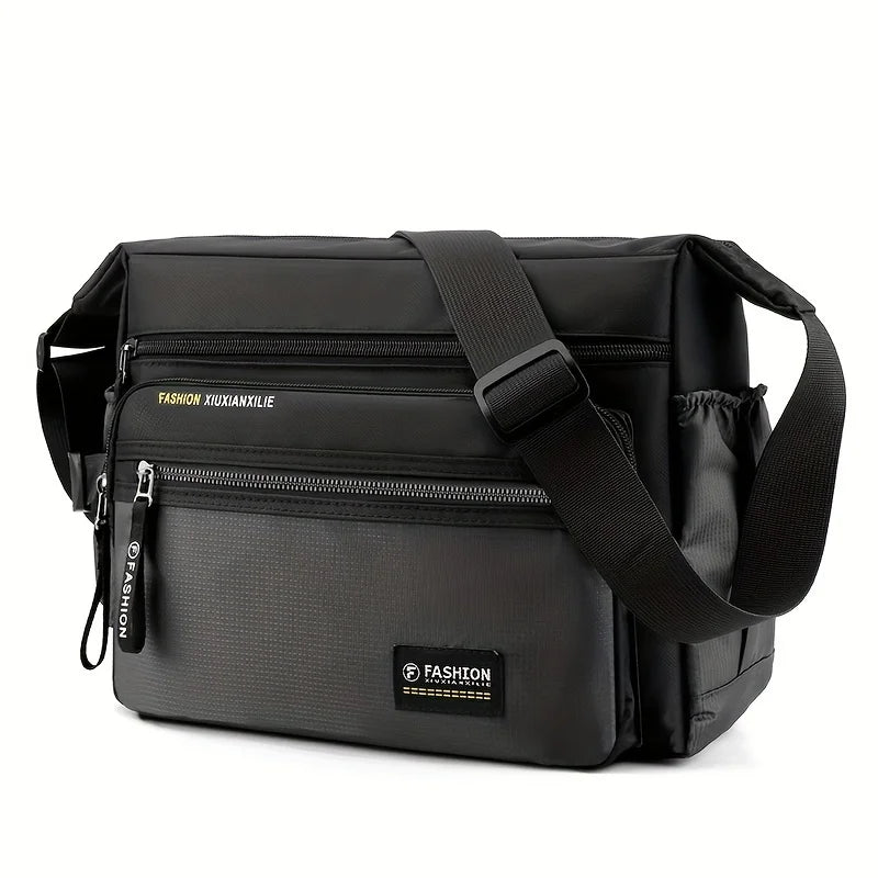 Black women's multifunctional crossbody bag with a padded design and adjustable strap.