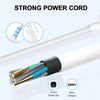 Close-up view of a strong power cord with built-in earmark clips and a 2000+ bend lifespan.