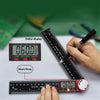 A hand holds a digital angle finder protractor ruler displaying 060.0 degrees.