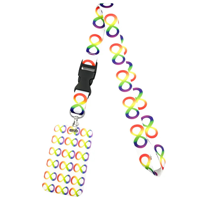 Buntes Anime-Muster-Lanyard mit Schlüsselring, mit leuchtenden Regenbogenfarben.